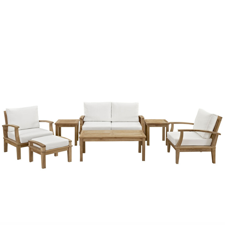 Marina 7 Piece Outdoor Patio Teak Sofa Set, White Wood