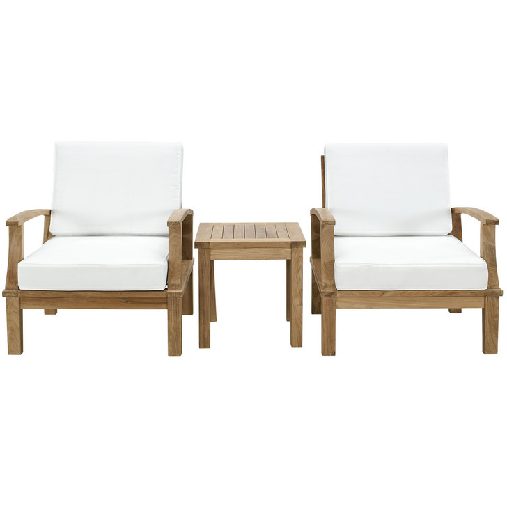 Marina 3 Piece Outdoor Patio Teak Sofa Set, White Wood