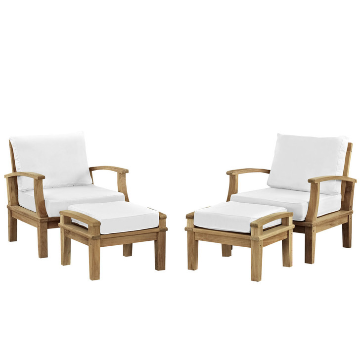 Marina 4 Pcs Outdoor Patio Teak Sofa Set, White Wood