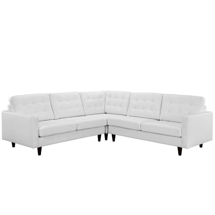 Empress 3 Piece Leather Sectional Sofa Set, White Leather