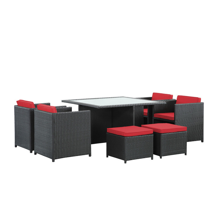 Inverse 9 Piece Outdoor Patio Dining Set, Red Plastic