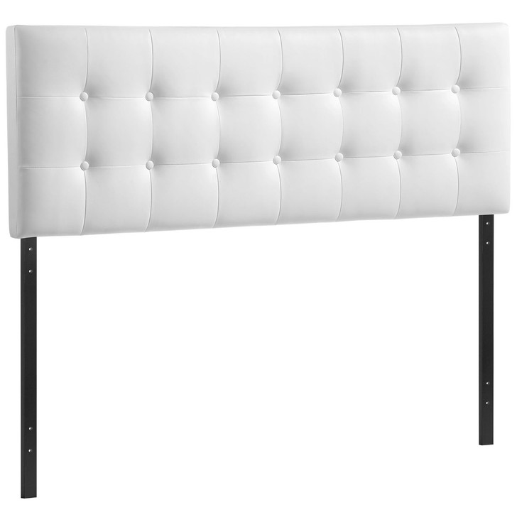 Emily Queen Vinyl Headboard, White Faux Leather