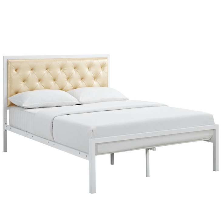 Mia Full Vinyl Bed Frame, Gold Faux Leather