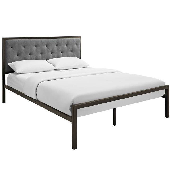 Mia Queen Fabric Bed Frame, Grey Fabric