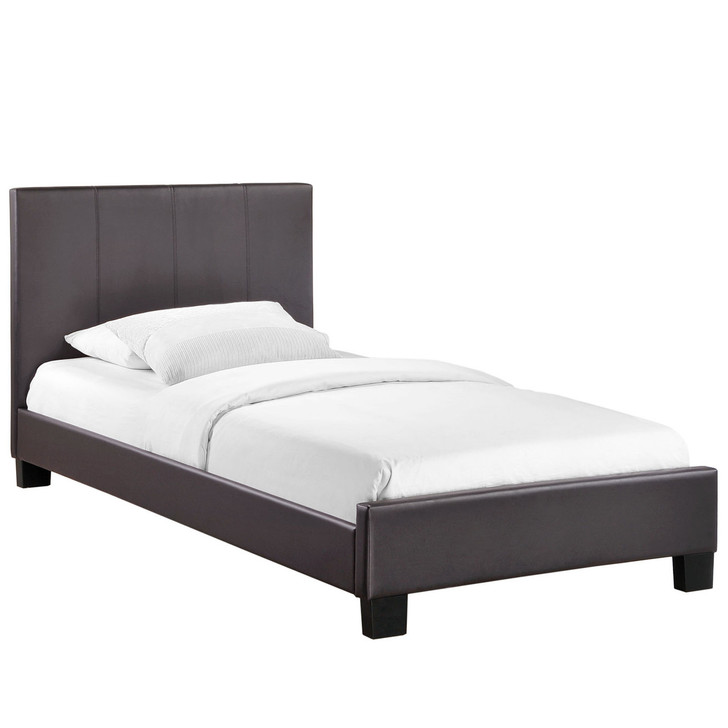 Alex Twin Fabric Bed Frame, Brown Faux Leather
