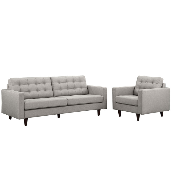 Empress Armchair and Sofa Set of 2, Light Grey Fabric