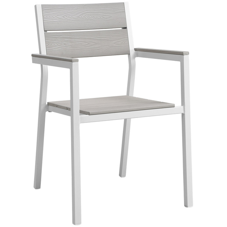 Maine Dining Outdoor Patio Armchair, White Light Grey Steel