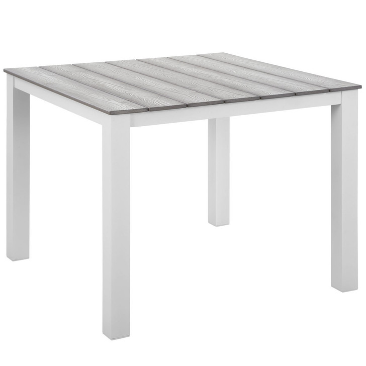 Maine 40" Outdoor Patio Dining Table, White Light Grey Steel