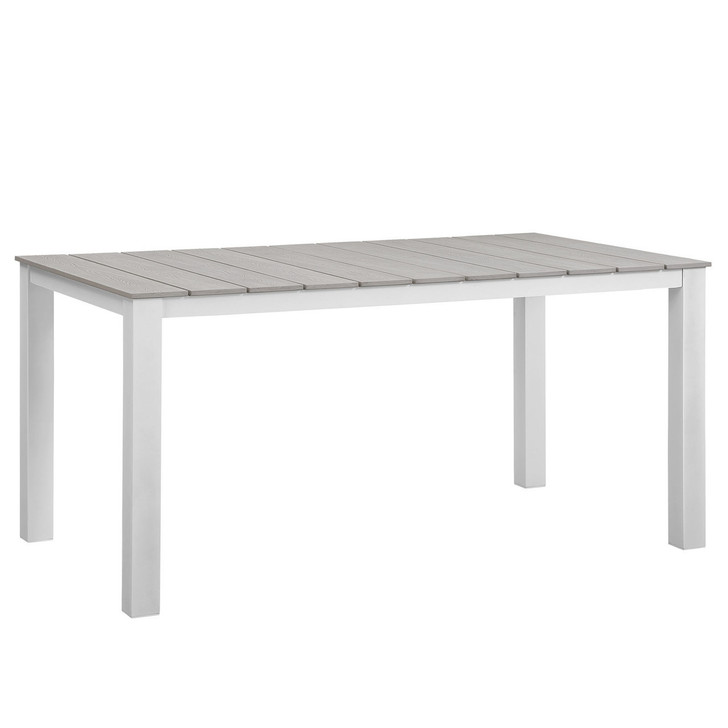 Maine 63" Outdoor Patio Dining Table, White Light Grey Steel