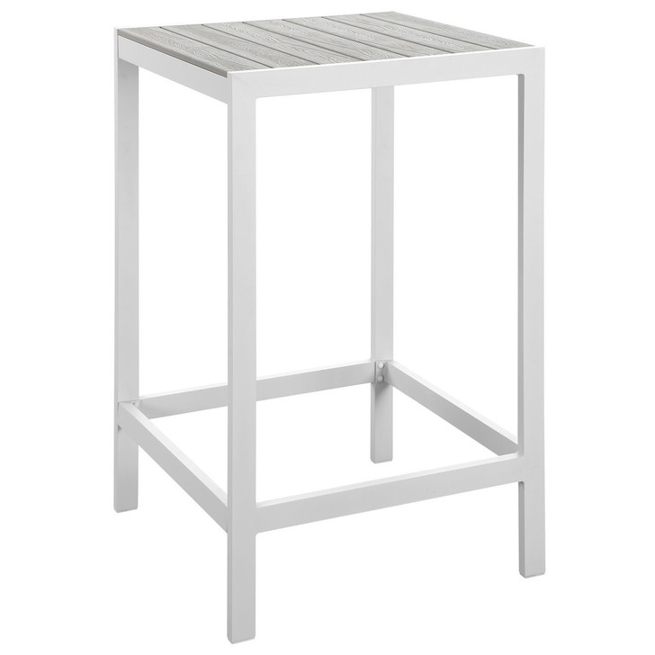 Maine Outdoor Patio Bar Table, White Light Grey, Steel