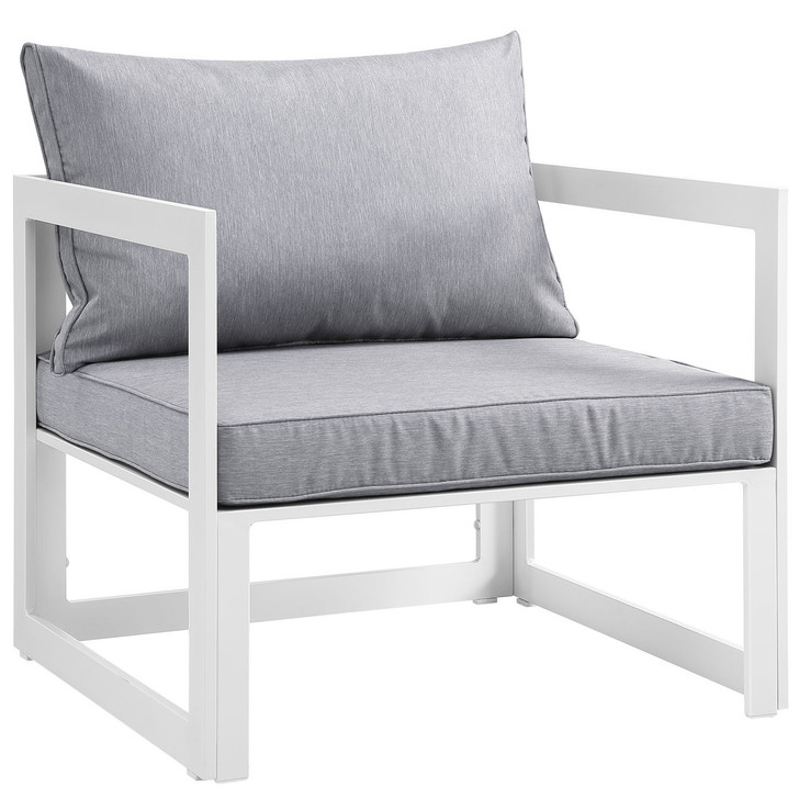 Fortuna Outdoor Patio Armchair, White Grey Fabric Steel