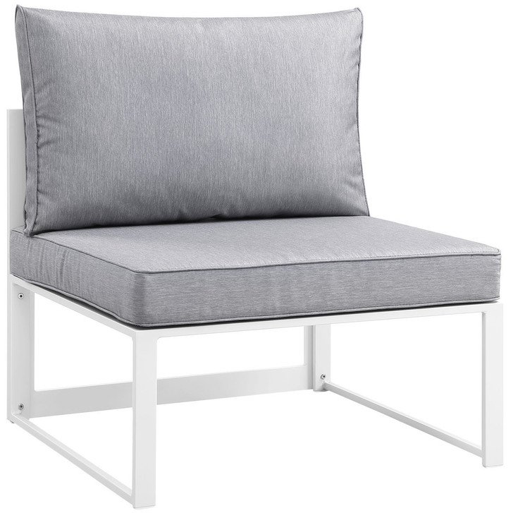 Fortuna Outdoor Patio Armless Chair, White Grey Fabric Steel