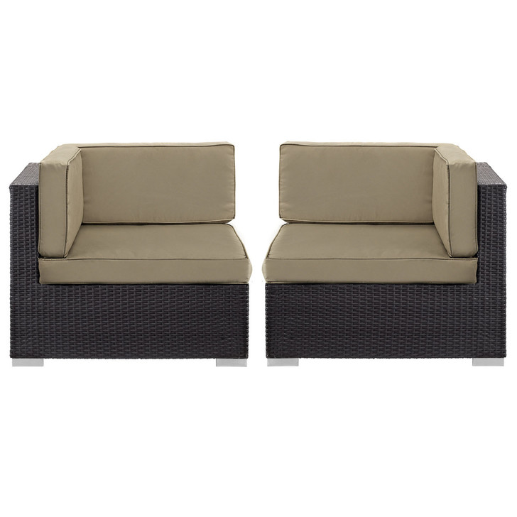 Convene Corner Sectional Outdoor Patio Set of Two, Brown Plastic Fabric