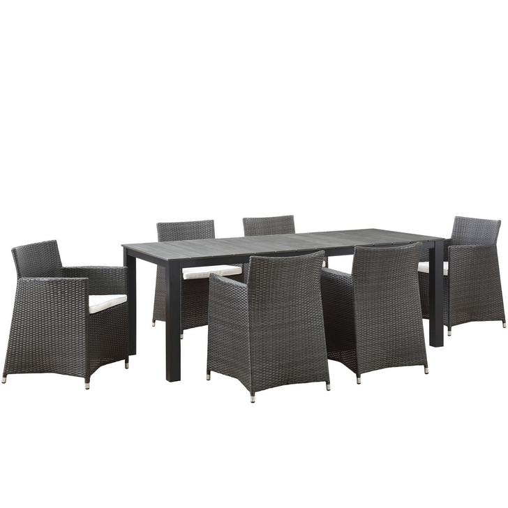 Junction 7 Piece Outdoor Patio Dining Set, Brown White, Plastic