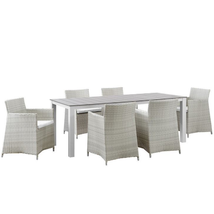 Junction 7 Piece Outdoor Patio Dining Set, Gray White, Plastic