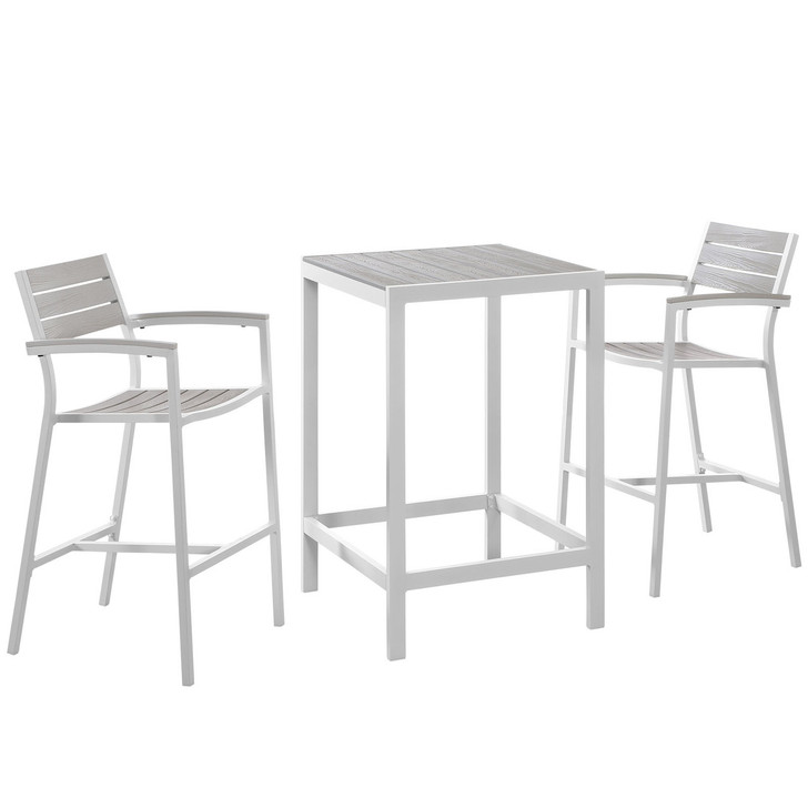 Maine 3 Piece Outdoor Patio Dining Set, White Light Grey, Steel