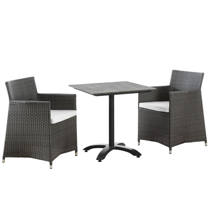 Junction 3 Piece Outdoor Patio Dining Set, Brown White Plastic