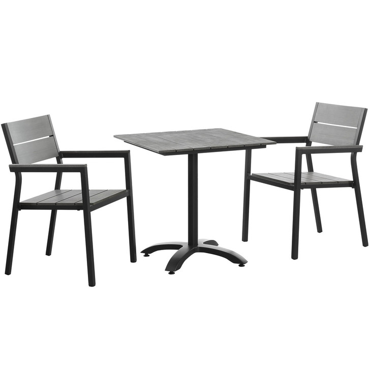 Maine 3 Piece Outdoor Patio Dining Set, Steel Brown Grey