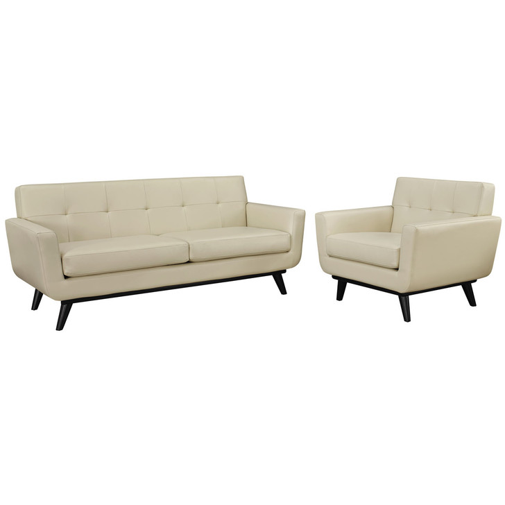 Engage 2 Piece Leather Living Room Set, Beige Leather