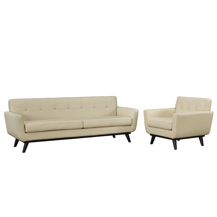 Engage 2 Piece Leather Living Room Set, Beige, Leather