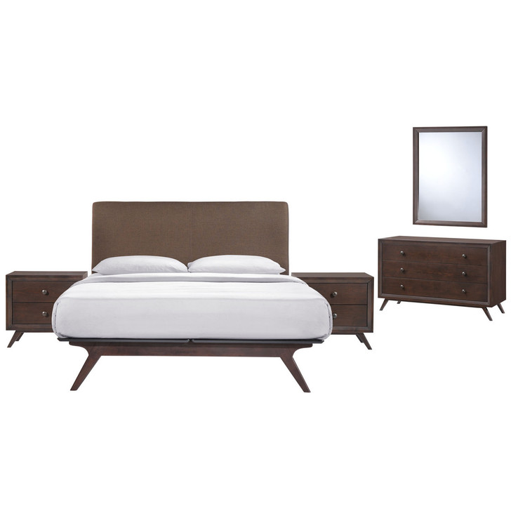 Tracy 5 Piece Queen Bedroom Set, Brown Fabric Wood