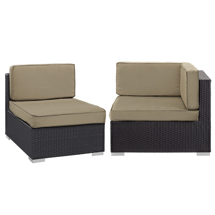 Convene Corner and Middle Outdoor Patio Sectional Set, Brown, Fabric, Synthetic Rattan