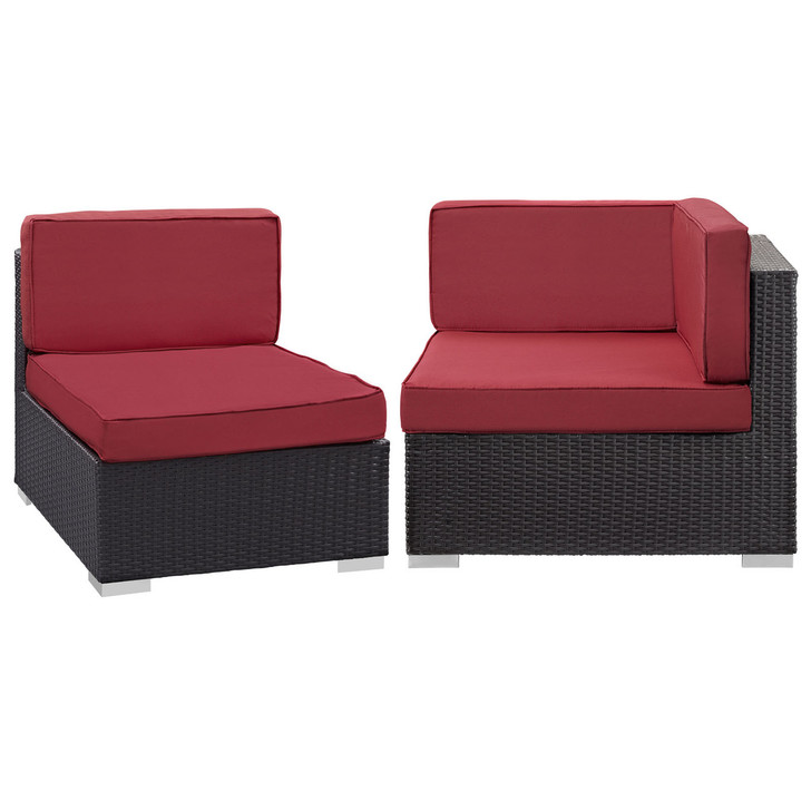 Convene Corner and Middle Outdoor Patio Sectional Set, Red, Fabric, Synthetic Rattan