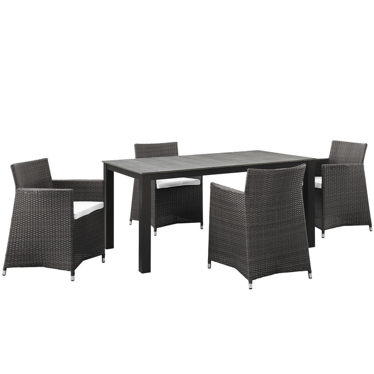 Junction Five PCS Outdoor Patio Dining Set, White, Fabric, Synthetic Rattan