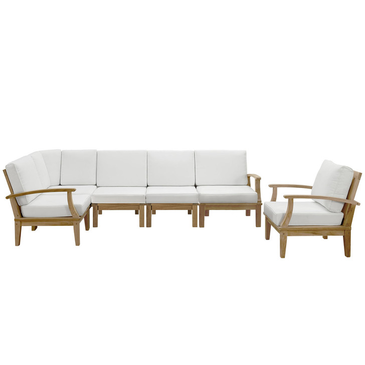 Marina Six PCS Outdoor Patio Teak Sofa Set, White, Fabric, Wood