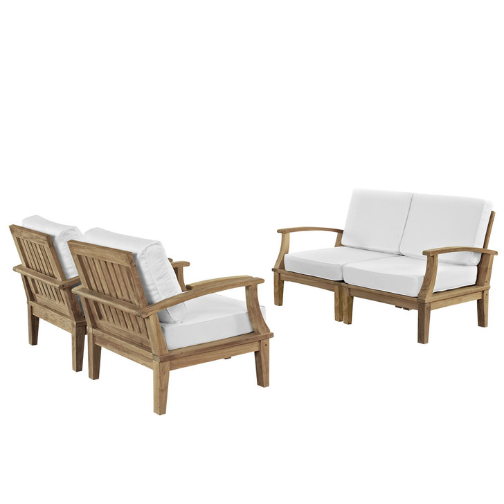 Marina Four PCS Outdoor Patio Teak Sofa Set, White, Wood, Fabric