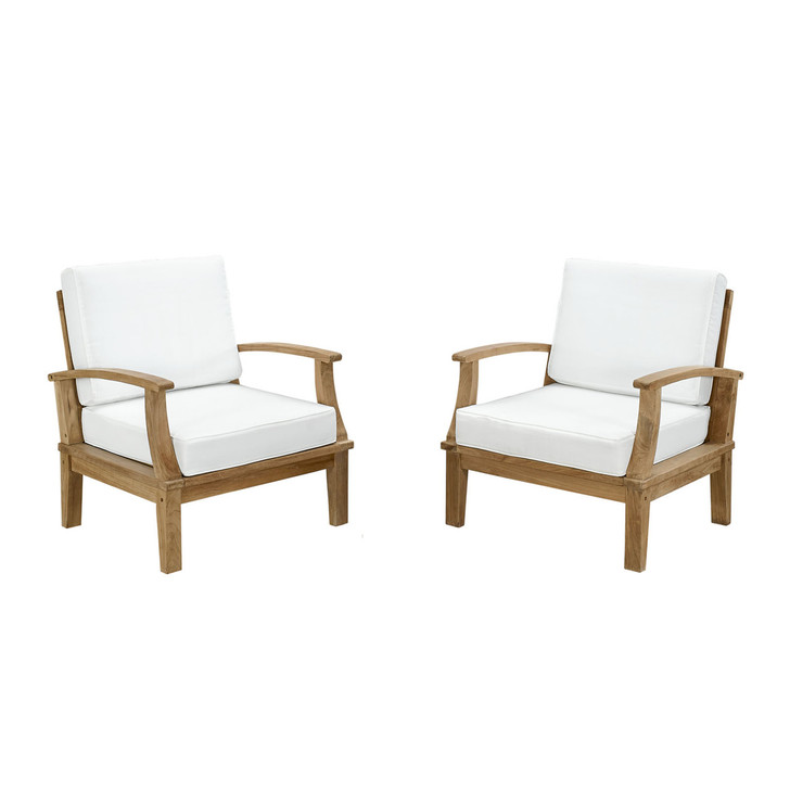Marina Two PCS Outdoor Patio Teak Sofa Set, White, Fabric, Wood
