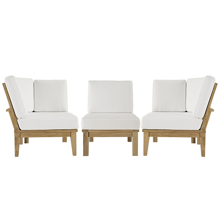 Marina Three PCS Outdoor Patio Teak Sofa Set, White, Fabric, Wood