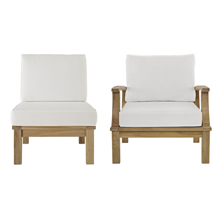 Marina Two PCS Outdoor Patio Teak Sofa Set, Wood, Fabric, White