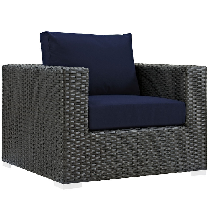 Sojourn Outdoor Patio Armchair, Navy, Fabric, Synthetic Rattan