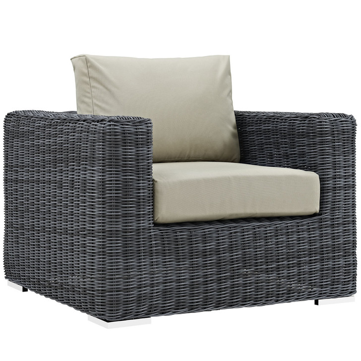 Summon Outdoor Patio Fabric Armchair, Beige, Fabric, Synthetic Rattan