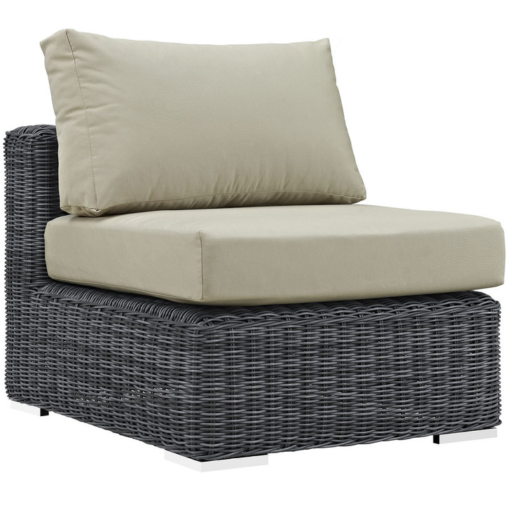 Summon Outdoor Patio Armless, Beige, Fabric, Synthetic Rattan