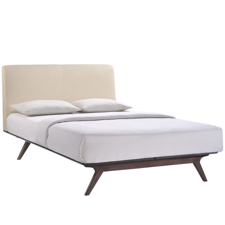 Tracy Twin Size Bed, Beige, Fabric, Wood
