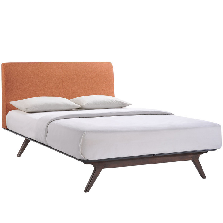 Tracy Full Size Bed, Orange, Fabric, Wood