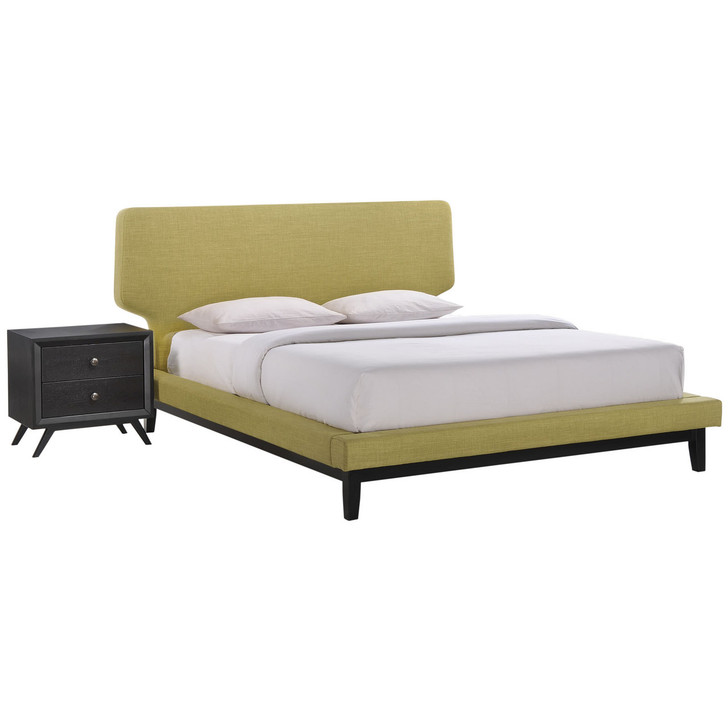 Bethany Two PCS Queen Size Bedroom Set, Green, Fabric, Wood