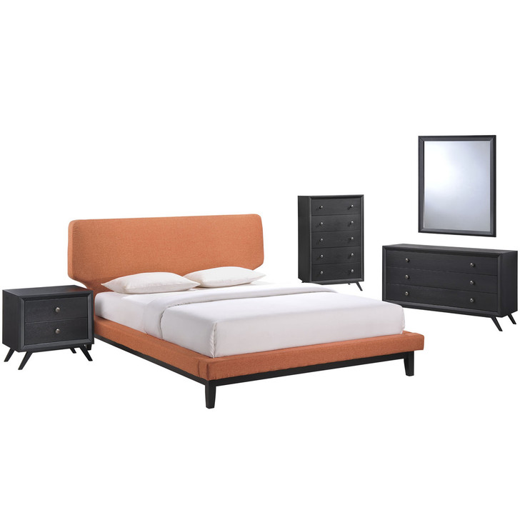 Bethany Five PCS Queen Size Bedroom Set, Orange, Fabric, Wood 5335