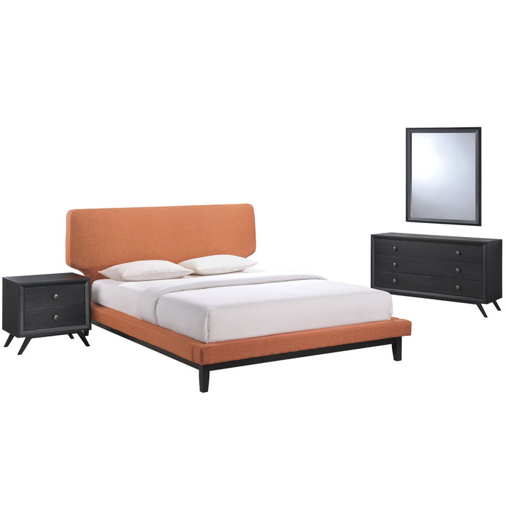 Bethany Four PCS Queen Size Bedroom Set, Orange, Fabric, Wood