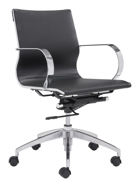 Glider Low Back Office Chair, Black, Faux Leather