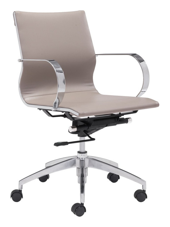 Glider Low Back Office Chair, Beige, Faux Leather