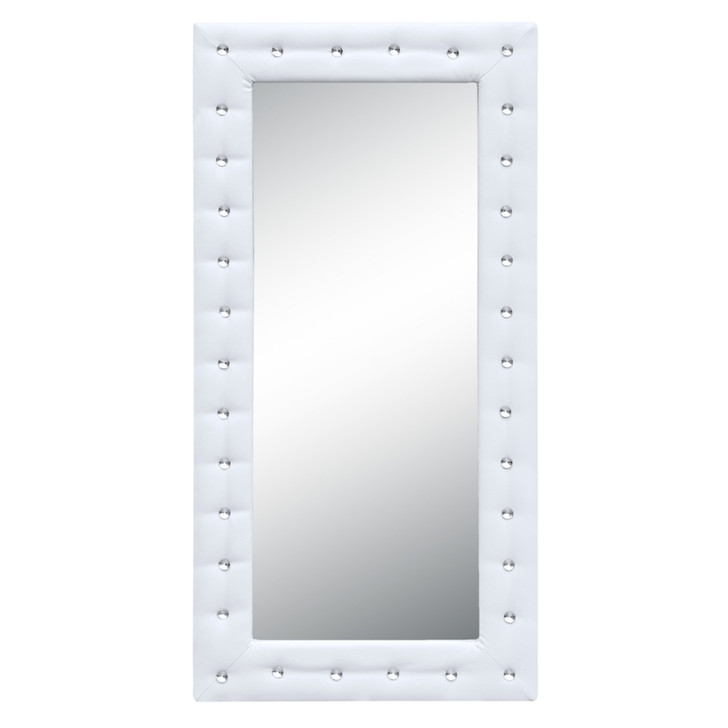 Tufted Mirror 36", White, Faux Leather