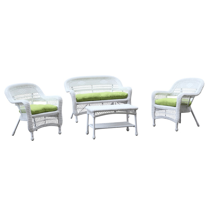 Portside White 4pc Outdoor Set Green Cushion, Wicker