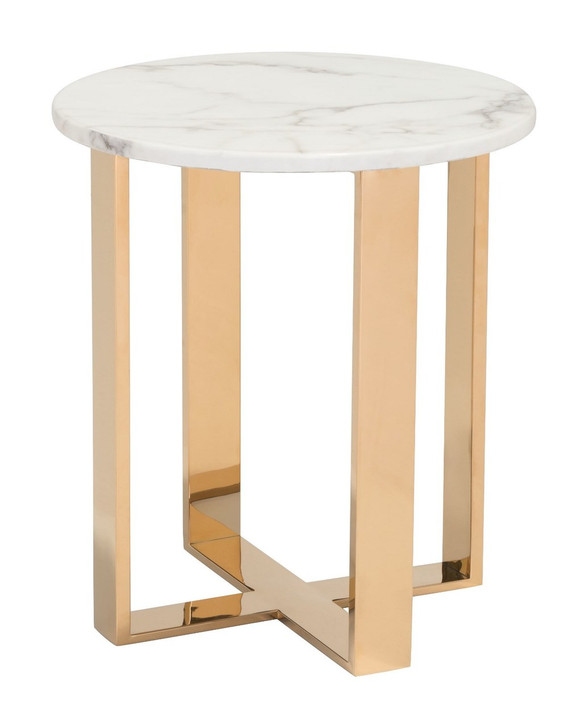 Atlas End Table Stone & Chrome Stainless Steel, Faux Marble