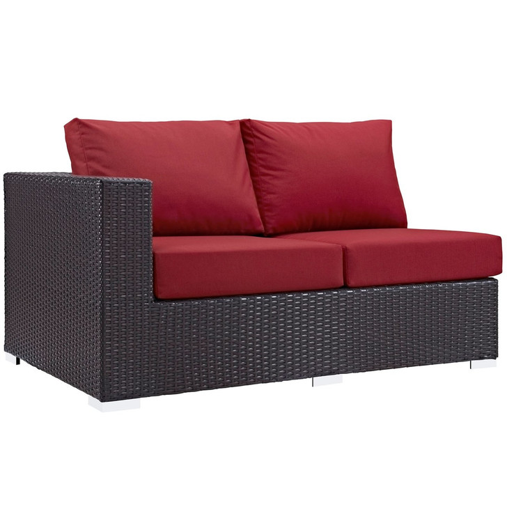 Convene Outdoor Patio Left Arm Loveseat, Red, Rattan 9691