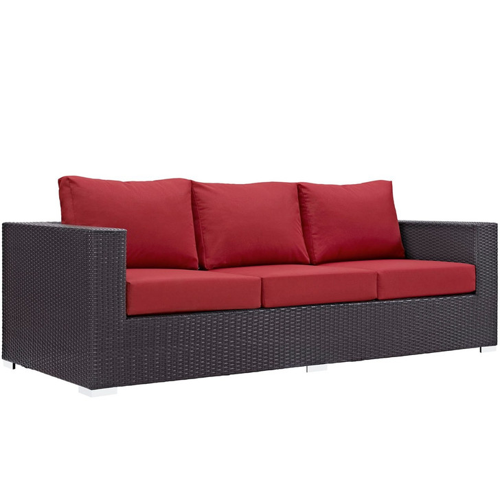 Convene Outdoor Patio Sofa, Red, Rattan 9705