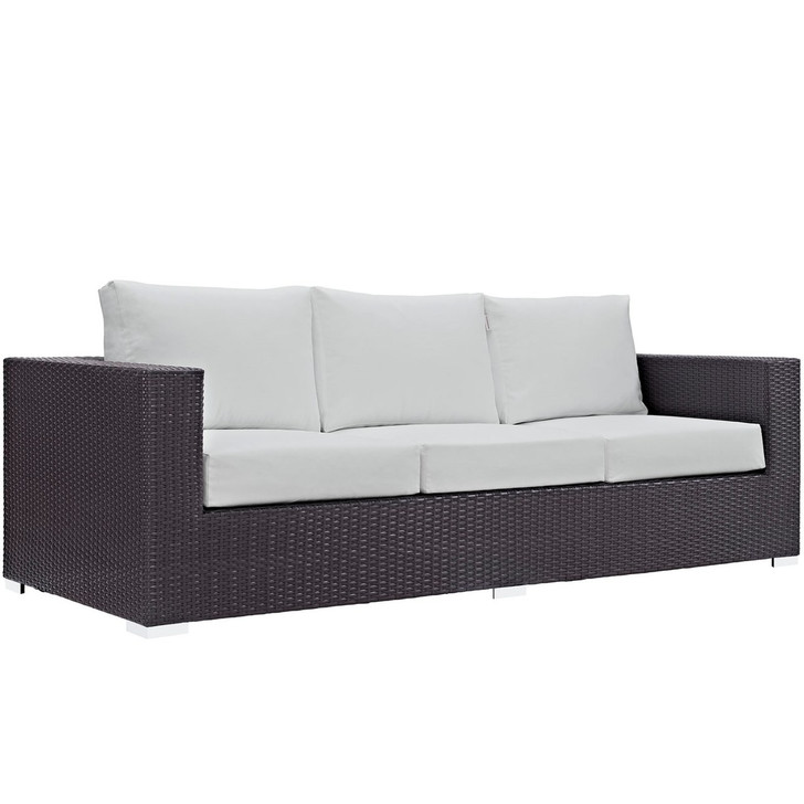 Convene Outdoor Patio Sofa, White, Rattan 9707