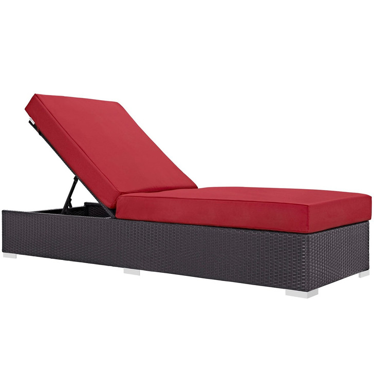 Convene Outdoor Patio Chaise Lounge, Red, Rattan 9719